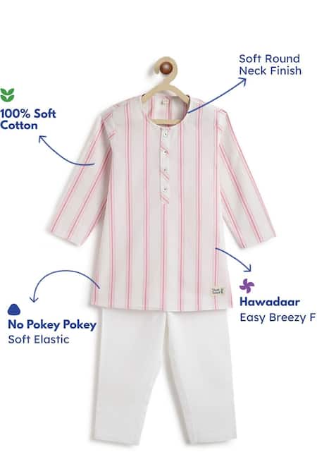 Shop_Tiber Taber_Pink Cotton Embroidery Striped Kurta And Pyjama Set _Online_at_Aza_Fashions