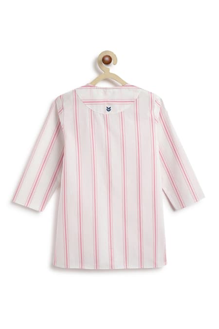 Buy_Tiber Taber_Pink Cotton Embroidery Striped Kurta And Pyjama Set 