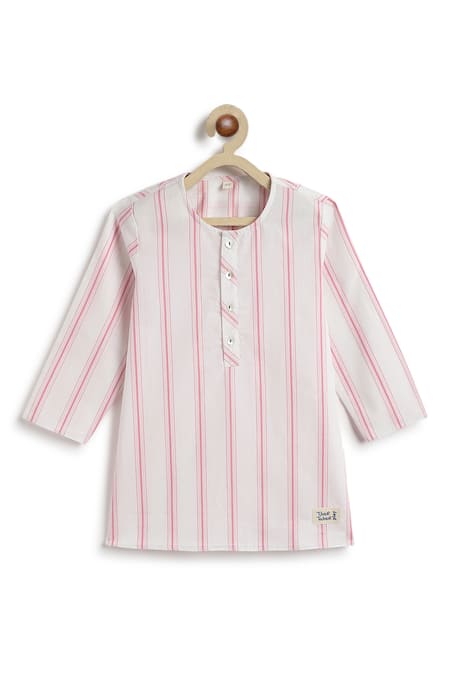 Shop_Tiber Taber_Pink Cotton Embroidery Striped Kurta And Pyjama Set 