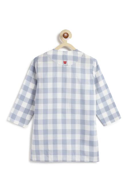 Tiber Taber_Blue Cotton Checked Kurta And White Pyjama Set _Online_at_Aza_Fashions