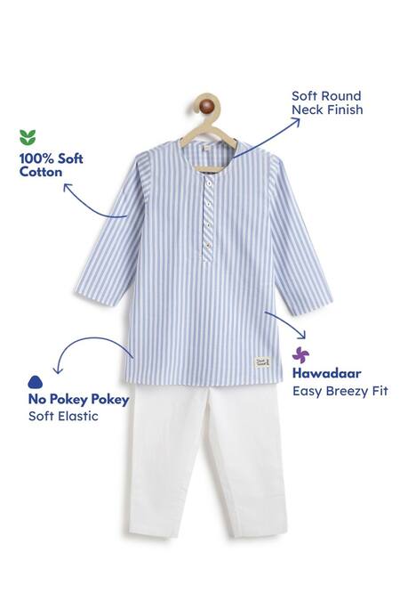 Tiber Taber_Blue Cotton Striped Kurta And Pyjama Set _Online_at_Aza_Fashions