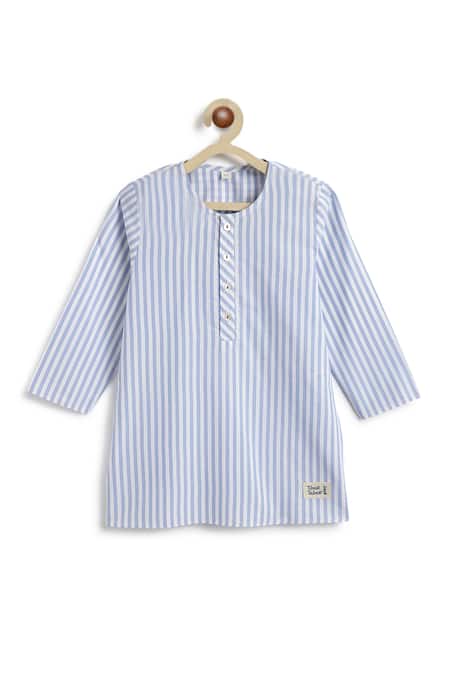 Buy_Tiber Taber_Blue Cotton Striped Kurta And Pyjama Set 