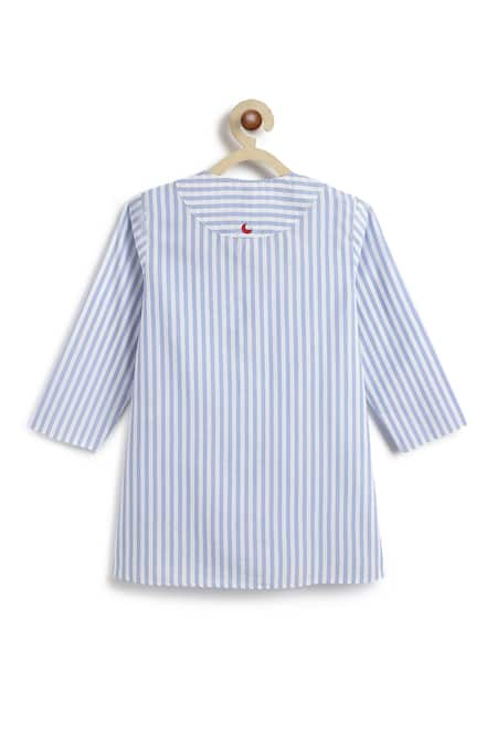 Shop_Tiber Taber_Blue Cotton Striped Kurta And Pyjama Set 
