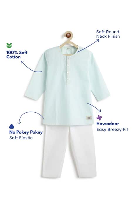 Tiber Taber_Green Cotton Striped Kurta And Pyjama Set _Online_at_Aza_Fashions