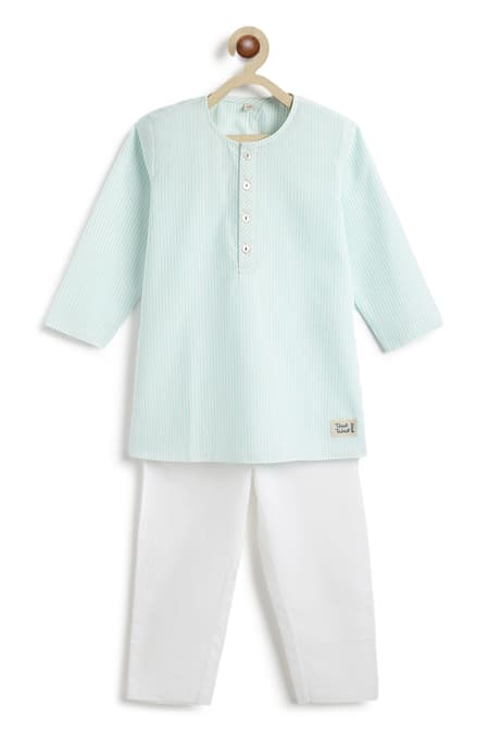 Buy_Tiber Taber_Green Cotton Striped Kurta And Pyjama Set 