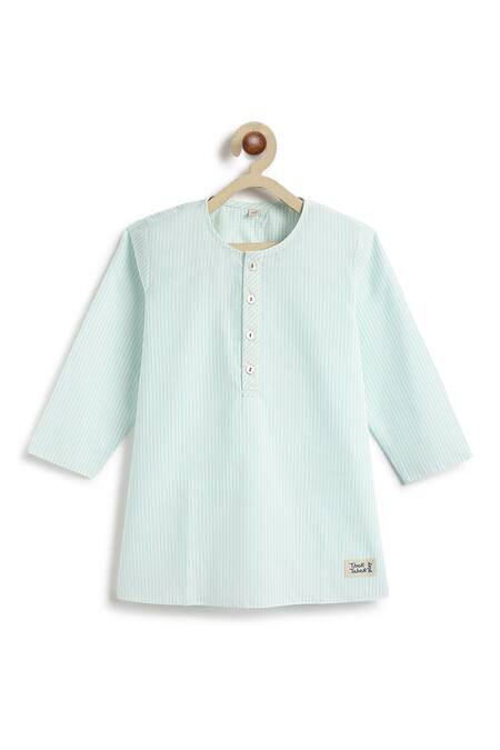 Shop_Tiber Taber_Green Cotton Striped Kurta And Pyjama Set 