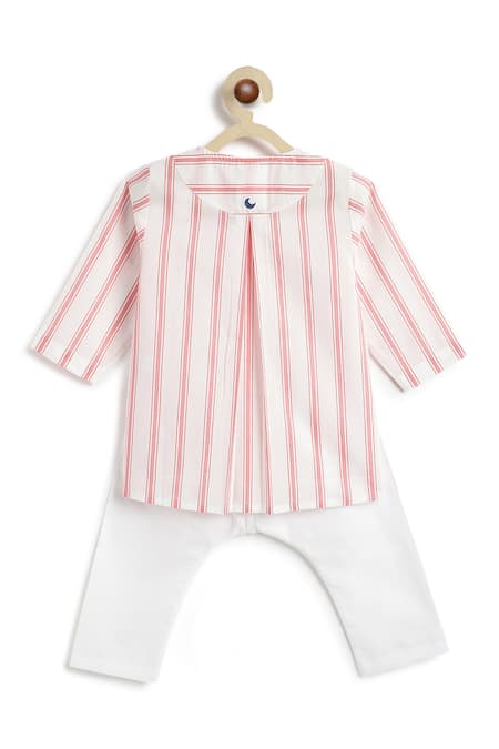 Tiber Taber Red Striped Kurta & White Pyjama Set 