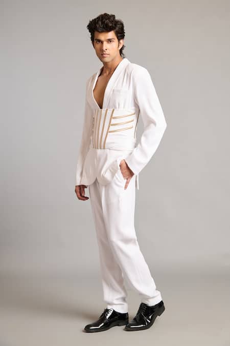 Siddartha Tytler_White Corseted Kamarbandh _Online_at_Aza_Fashions