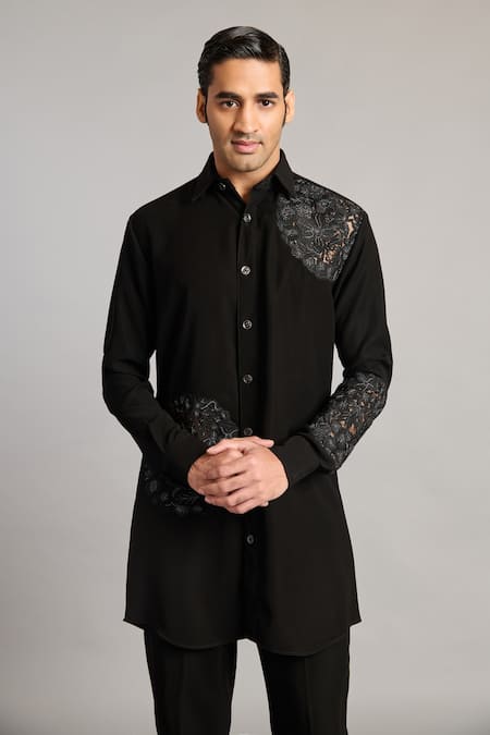 Buy Siddartha Tytler Black Microfiber Embroidery Floral Shirt And Pant Set Online at Aza Fashions Buy_Siddartha Tytler_Black Microfiber Embroidery Floral Shirt And Pant Set _Online_at_Aza_Fashions