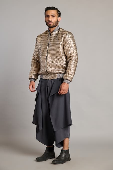Siddartha Tytler Gray Metallic Intrecciato Bomber Jacket Online at Aza Fashions Siddartha Tytler_Gray Metallic Intrecciato Bomber Jacket _Online_at_Aza_Fashions