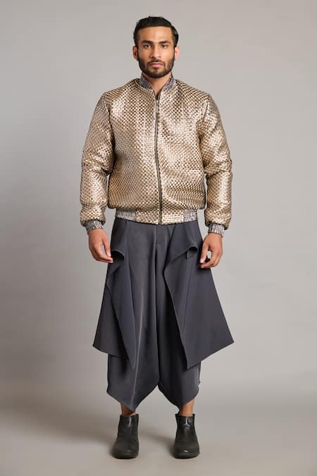 Buy Siddartha Tytler Gray Metallic Intrecciato Bomber Jacket Online at Aza Fashions Buy_Siddartha Tytler_Gray Metallic Intrecciato Bomber Jacket _Online_at_Aza_Fashions
