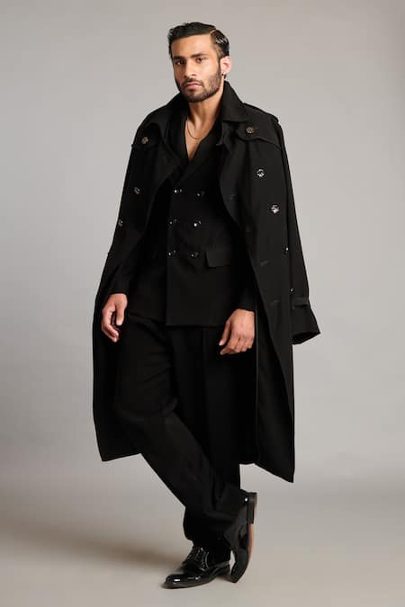 Siddartha Tytler Black Microfiber Classic Trench Coat 