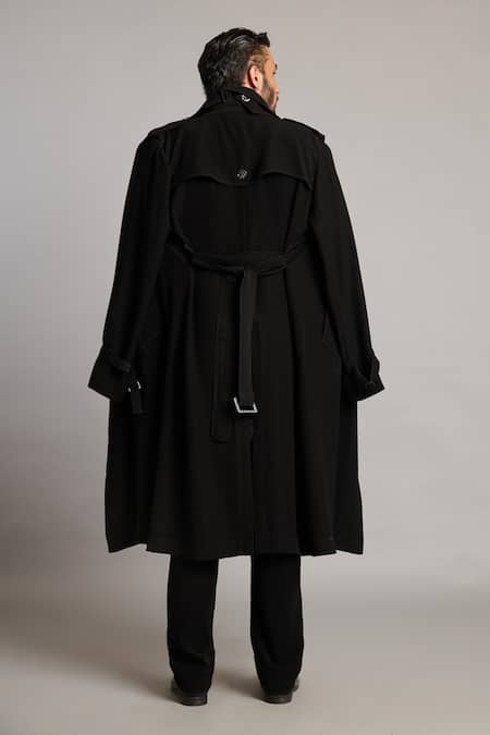 Shop Siddartha Tytler Black Microfiber Classic Trench Coat at Aza Fashions Shop_Siddartha Tytler_Black Microfiber Classic Trench Coat _at_Aza_Fashions