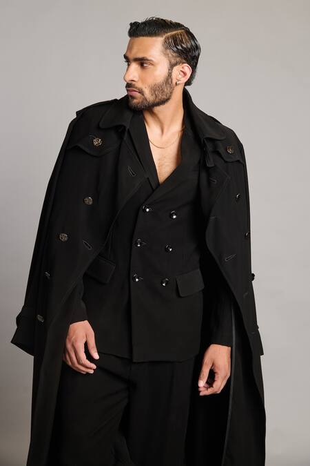 Buy Siddartha Tytler Black Microfiber Classic Trench Coat Online at Aza Fashions Buy_Siddartha Tytler_Black Microfiber Classic Trench Coat _Online_at_Aza_Fashions