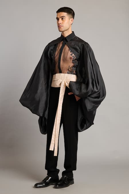 Siddartha Tytler Black Organza Embroidery Balloon Bolero Jacket Online at Aza Fashions Siddartha Tytler_Black Organza Embroidery Balloon Bolero Jacket _Online_at_Aza_Fashions