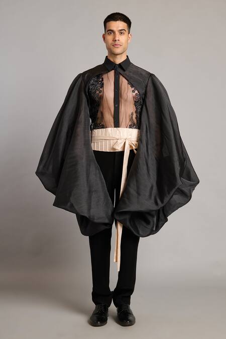 Buy Siddartha Tytler Black Organza Embroidery Balloon Bolero Jacket Online at Aza Fashions Buy_Siddartha Tytler_Black Organza Embroidery Balloon Bolero Jacket _Online_at_Aza_Fashions