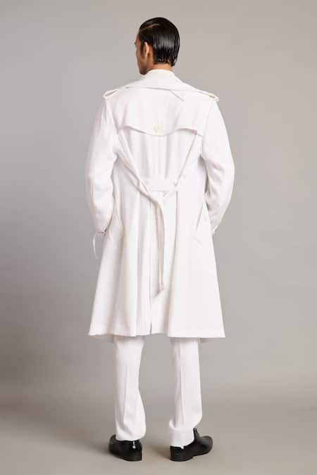Shop Siddartha Tytler White Microfiber Classic Trench Coat at Aza Fashions Shop_Siddartha Tytler_White Microfiber Classic Trench Coat _at_Aza_Fashions