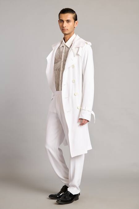 Siddartha Tytler White Microfiber Classic Trench Coat Online at Aza Fashions Siddartha Tytler_White Microfiber Classic Trench Coat _Online_at_Aza_Fashions