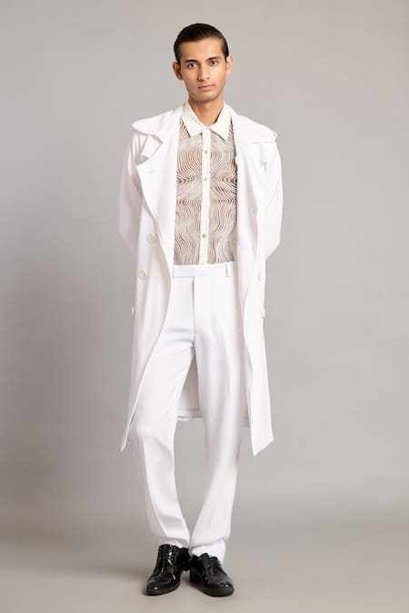 Siddartha Tytler White Microfiber Classic Trench Coat 