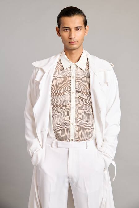 Buy Siddartha Tytler White Microfiber Classic Trench Coat Online at Aza Fashions Buy_Siddartha Tytler_White Microfiber Classic Trench Coat _Online_at_Aza_Fashions