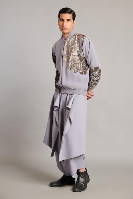 Siddartha Tytler Gray Microfiber Steel Grey Flap Dhoti Pant Online at Aza Fashions Siddartha Tytler_Gray Microfiber Steel Grey Flap Dhoti Pant _Online_at_Aza_Fashions