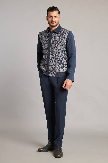 Siddartha Tytler_Gray Microfiber Charcoal Korean Pant _Online_at_Aza_Fashions