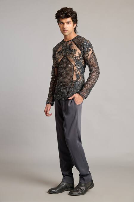 Siddartha Tytler Gray Microfiber Charcoal Pant Online at Aza Fashions Siddartha Tytler_Gray Microfiber Charcoal Pant _Online_at_Aza_Fashions