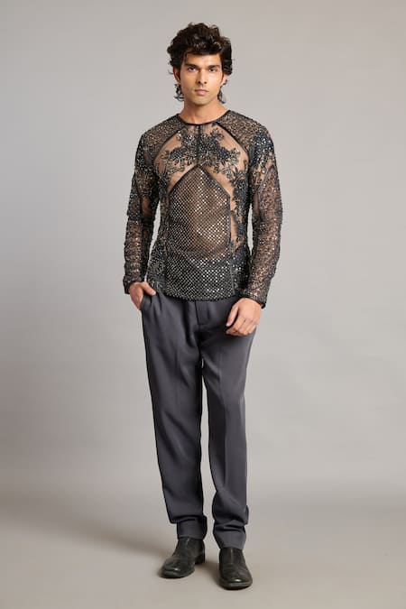 Siddartha Tytler Gray Microfiber Charcoal Pant 