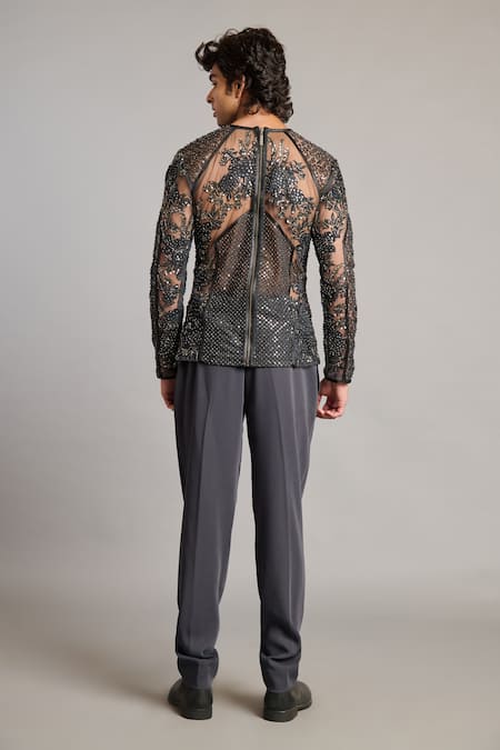 Shop Siddartha Tytler Gray Microfiber Charcoal Pant at Aza Fashions Shop_Siddartha Tytler_Gray Microfiber Charcoal Pant _at_Aza_Fashions