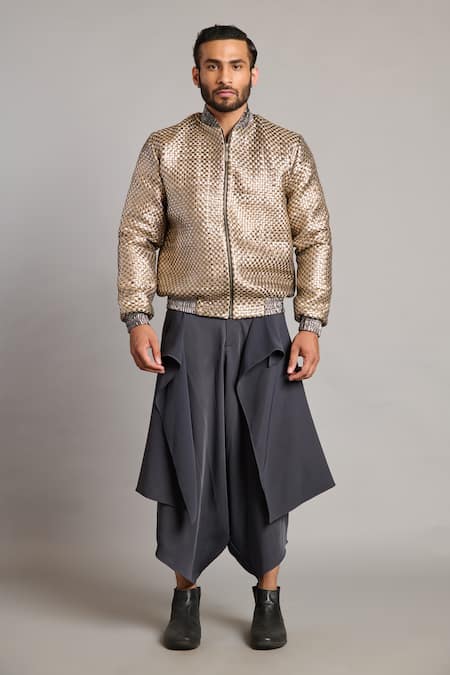 Siddartha Tytler_Gray Microfiber Charcoal Flap Dhoti Pant _Online_at_Aza_Fashions
