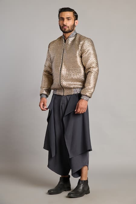 Siddartha Tytler Gray Microfiber Charcoal Flap Dhoti Pant 
