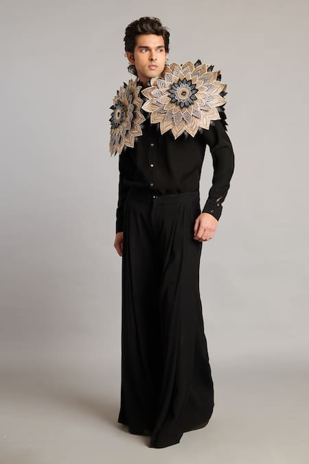 Siddartha Tytler_Black Microfiber Hakama Pant _Online_at_Aza_Fashions