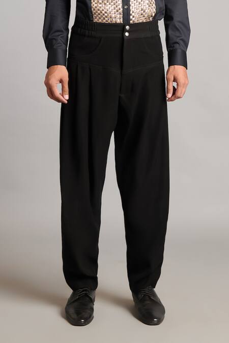 Siddartha Tytler_Black Microfiber Balloon Pant _Online_at_Aza_Fashions