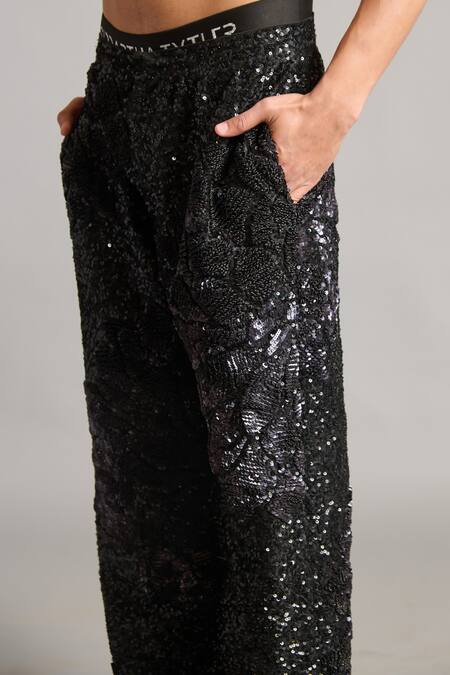 Buy Siddartha Tytler Black Polyester Sequins, Embroidery 3d Floral Pant Online at Aza Fashions Buy_Siddartha Tytler_Black Polyester Sequins, Embroidery 3d Floral Pant _Online_at_Aza_Fashions