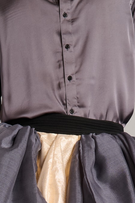 Buy_Siddartha Tytler_Gray Satin Charcoal Shirt _Online_at_Aza_Fashions