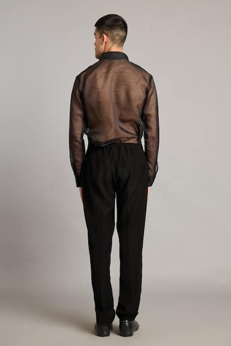 Siddartha Tytler Black Organza Intrecciato Yoke Shirt 