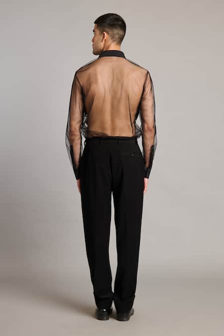 Siddartha Tytler Sheer Black Dragon Embroidered Shirt 