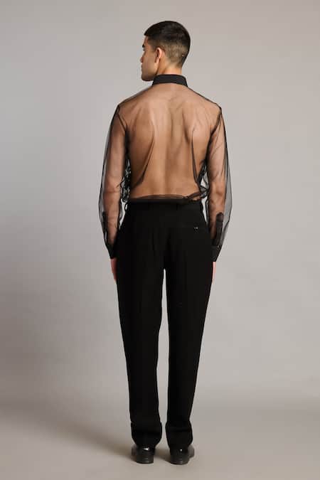 Siddartha Tytler Sheer Floral Black Shirt 