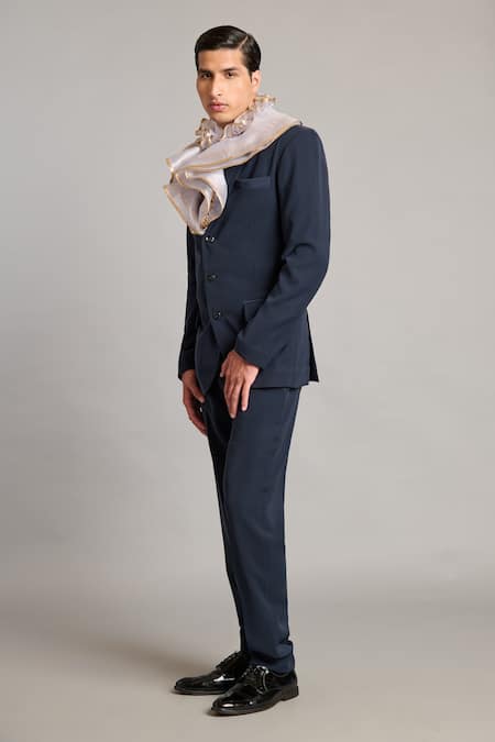 Siddartha Tytler Gray Microfiber Designer Grey Blazer With Scarf Online at Aza Fashions Siddartha Tytler_Gray Microfiber Designer Grey Blazer With Scarf _Online_at_Aza_Fashions