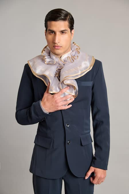 Buy Siddartha Tytler Gray Microfiber Designer Grey Blazer With Scarf Online at Aza Fashions Buy_Siddartha Tytler_Gray Microfiber Designer Grey Blazer With Scarf _Online_at_Aza_Fashions