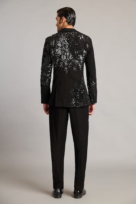 Siddartha Tytler Black 3D Sequin Embroidered Blazer 