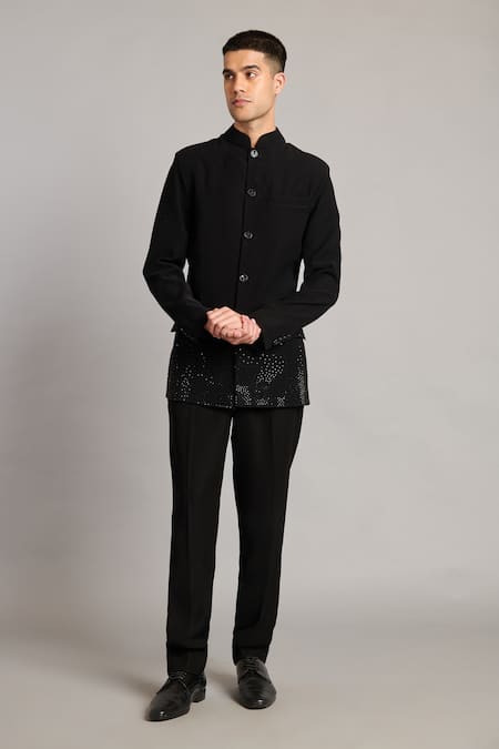 Siddartha Tytler Black Microfiber Crystals Gradient Bandhgala 