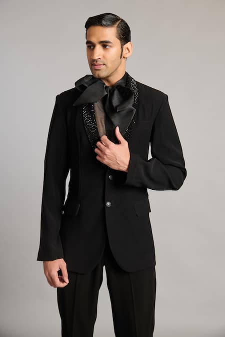 Siddartha Tytler Crystal Collar Black Blazer 