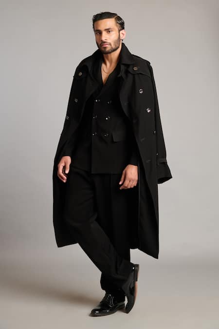 Siddartha Tytler_Black Microfiber Double-breasted Blazer _Online_at_Aza_Fashions