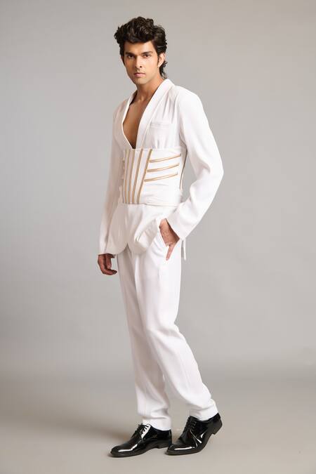 Siddartha Tytler_White Microfiber Designer Suit _Online_at_Aza_Fashions