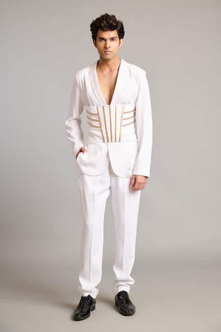 Siddartha Tytler White Microfiber Designer Suit 