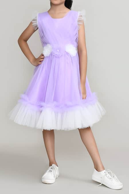 Shop_Petite Pomme_Purple Net Fabric Flowers Embellished Fit And Flared Dress _Online_at_Aza_Fashions
