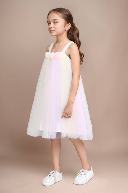 Buy_Petite Pomme_Yellow Net Fabric Flowers And Pink Embellished A-line Dress _Online_at_Aza_Fashions