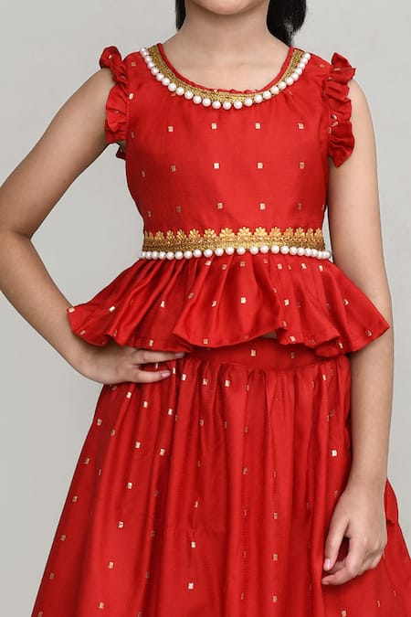 Buy_Petite Pomme_Maroon Polyester, Silk Diamonds Embellished Lehenga And Top Set _Online_at_Aza_Fashions