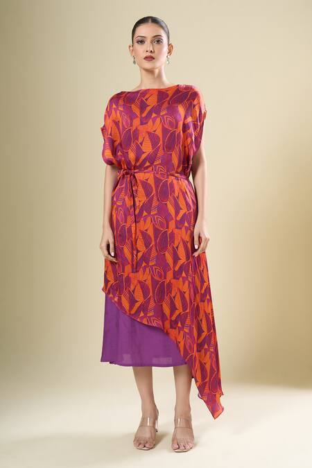 Buy_Siarra_Purple Round Neck Asymmetrical And Orange Dress Set _Online_at_Aza_Fashions
